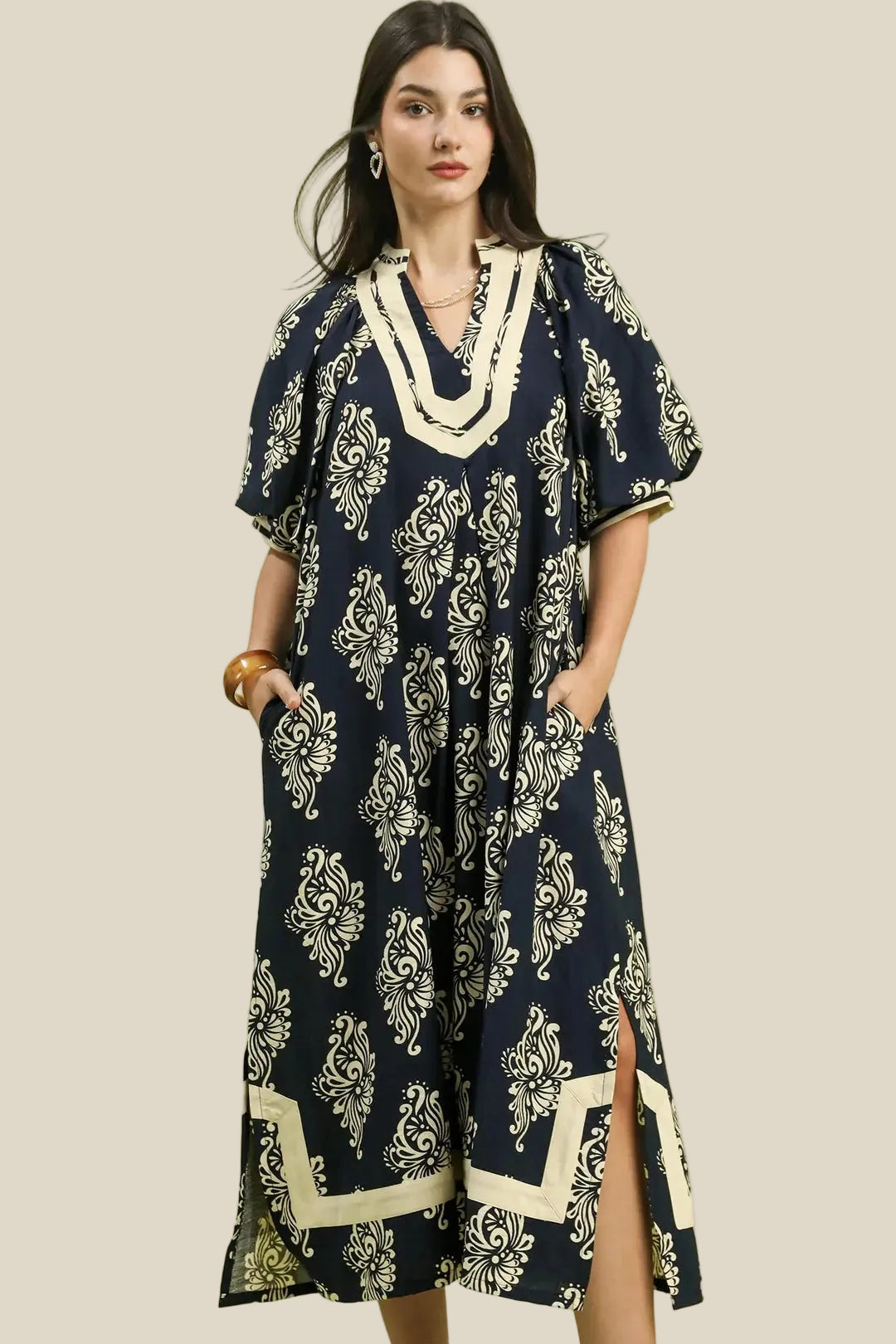 Navy A-Line Midi Dress