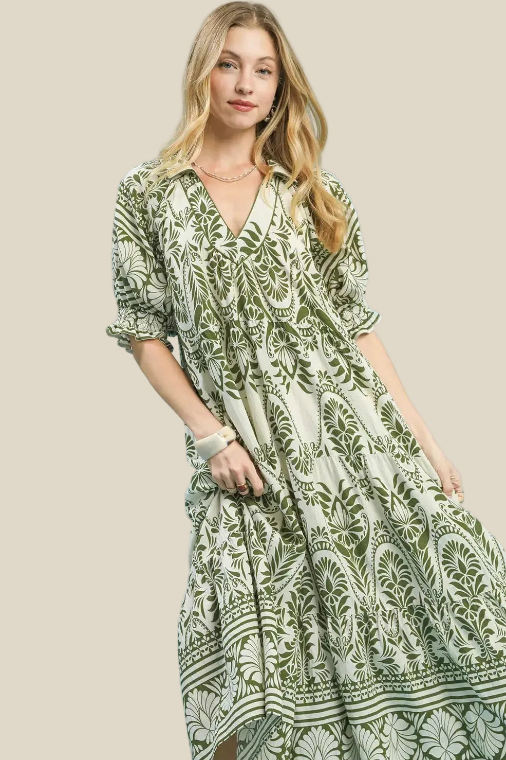 Green Print Midi Dress
