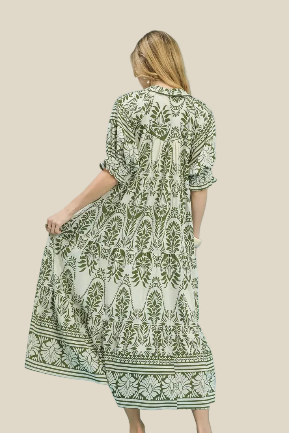 Green Print Midi Dress
