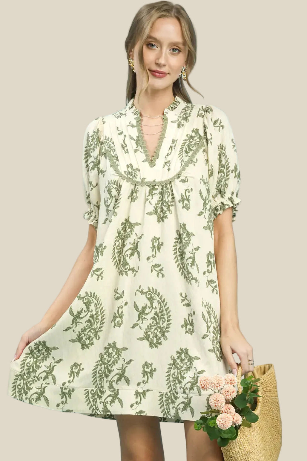 V-Neck Paisley Dress