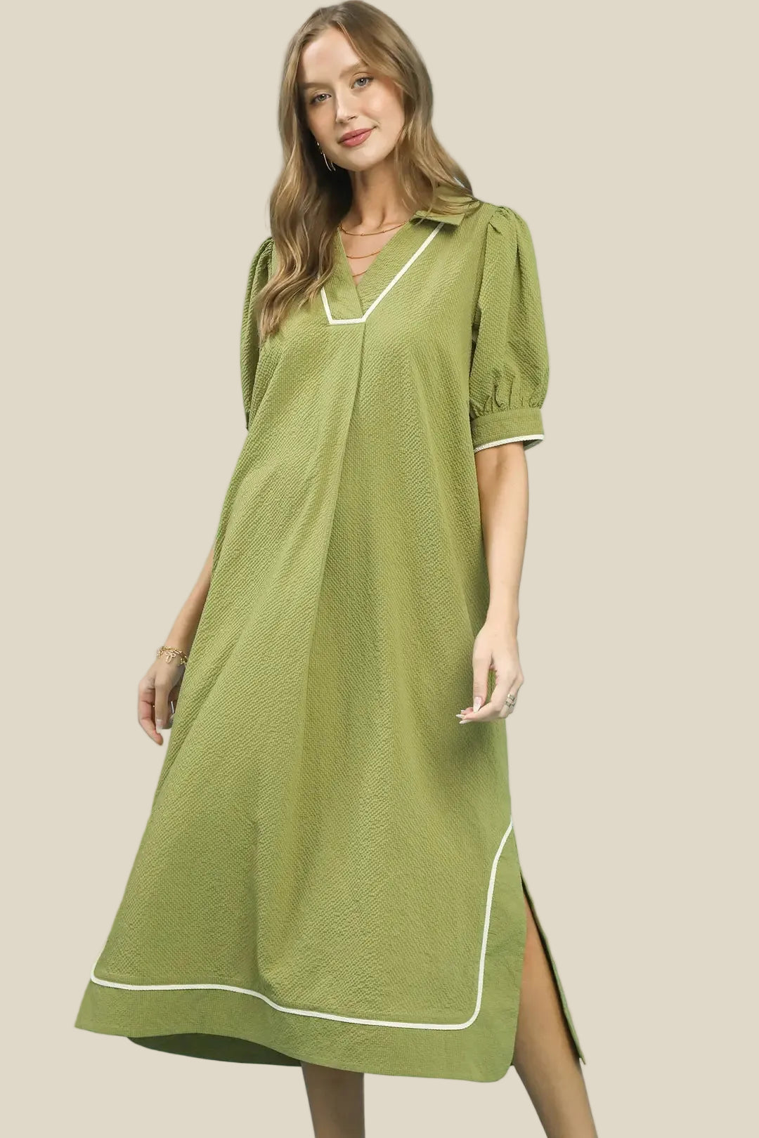 Sage Seersucker Midi Dress