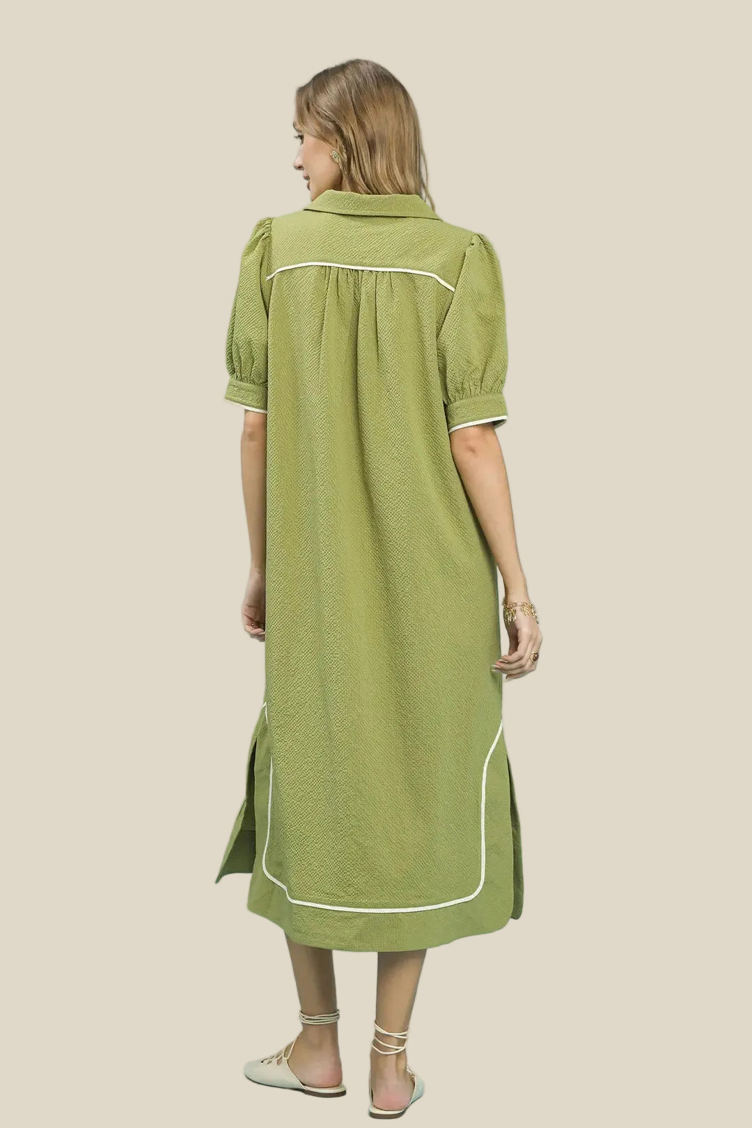 Sage Seersucker Midi Dress