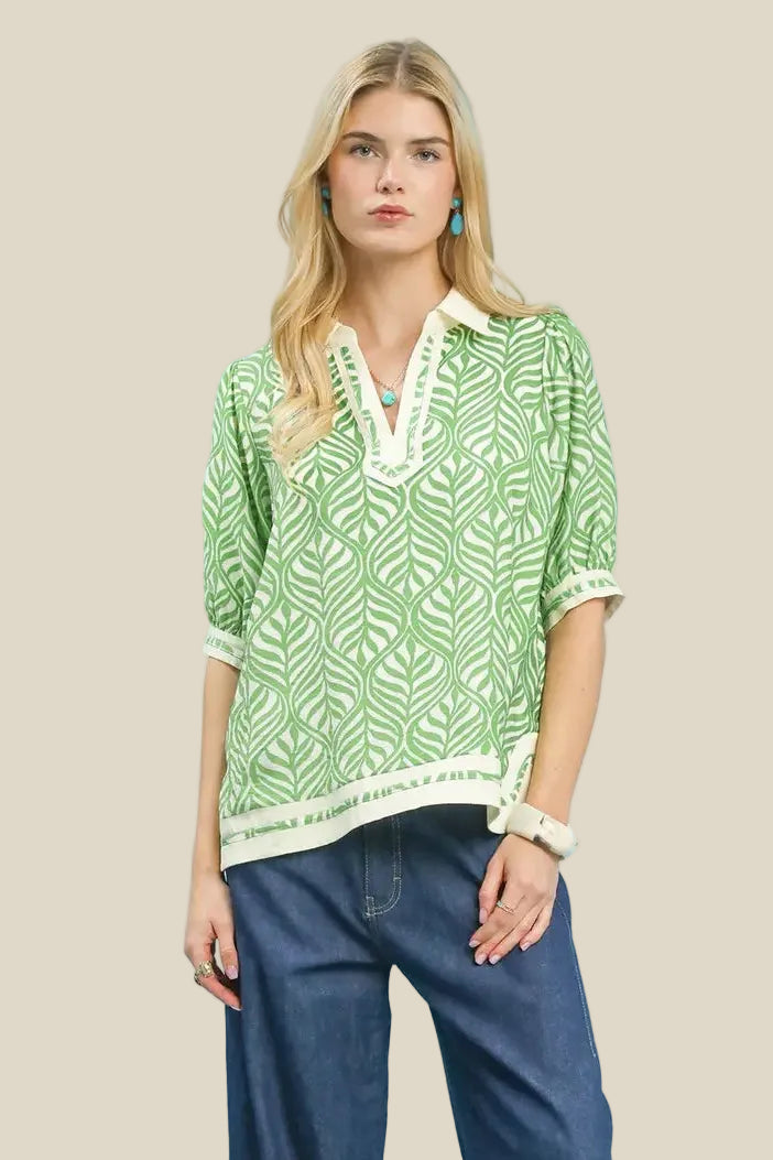 Green Leaf Print Top
