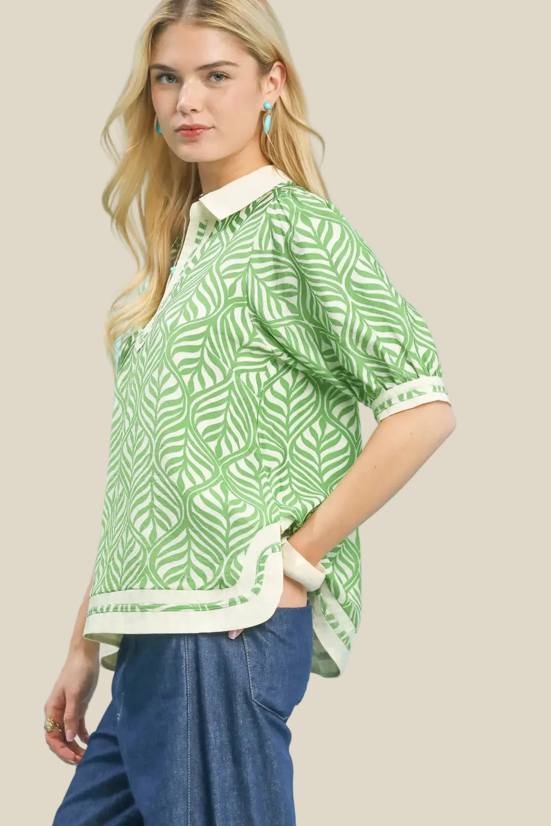Green Leaf Print Top