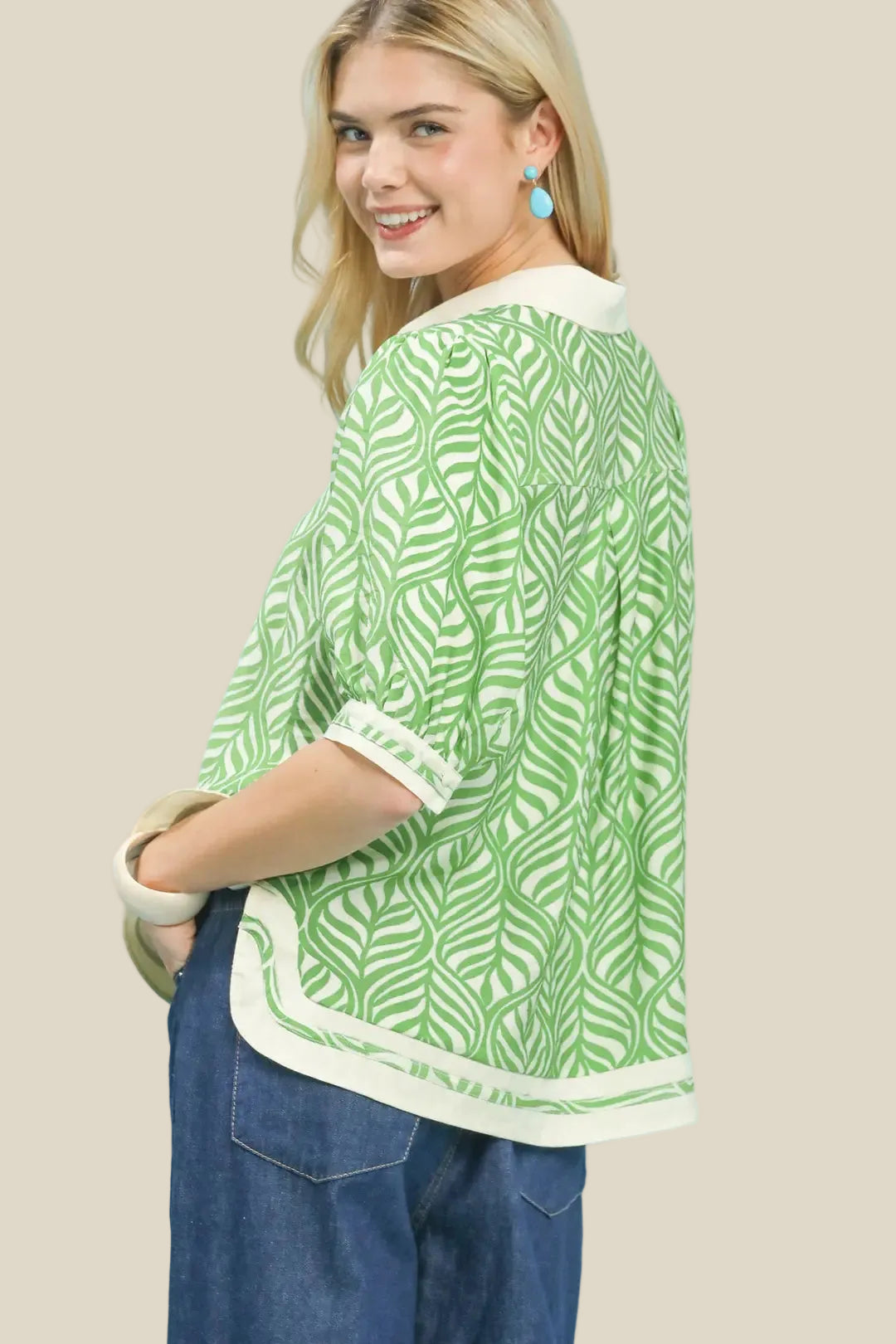 Green Leaf Print Top