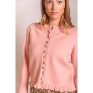 Knit Ruffled Trim Cardigan