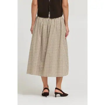 Plaid Cream Smocked Midi Skirt
