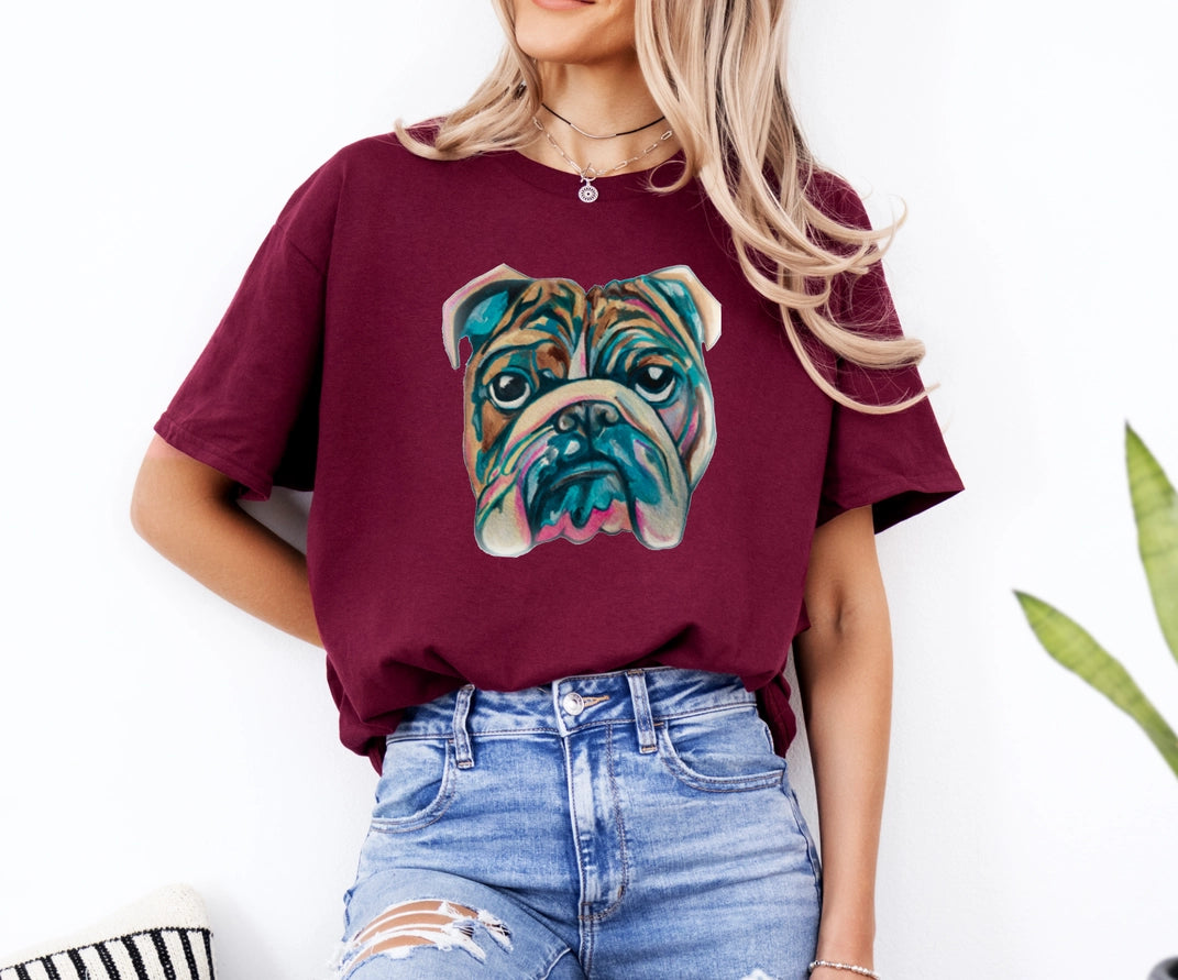 Bulldog Watercolor T-Shirt Maroon