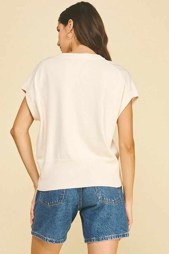Solid Cap Sleeve Knit Sweater