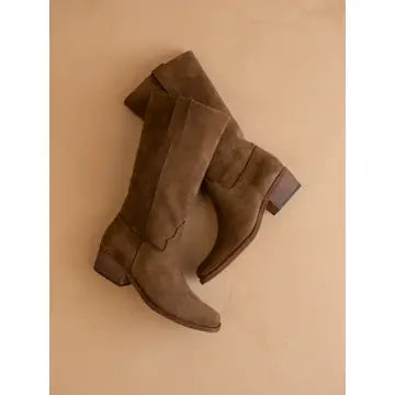 Brown Faux Suede Slouch Boots