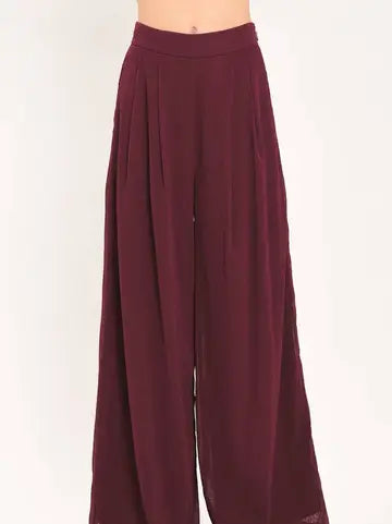 Burgundy Woven Wide Leg Pants
