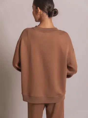 Latte Ribbed V-Neck Pullover