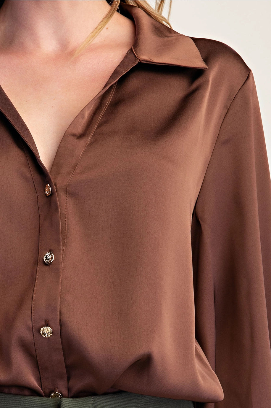 Brown V-Collar Button Down