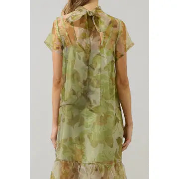 Floral Organza Maxi Dress Green