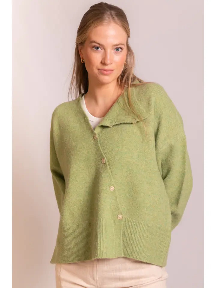 Pistachio Knit Asymmetrical Front Cardigan