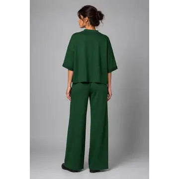 Set - Sage Dust Cropped Cardigan Top W/ Wide Leg Pants