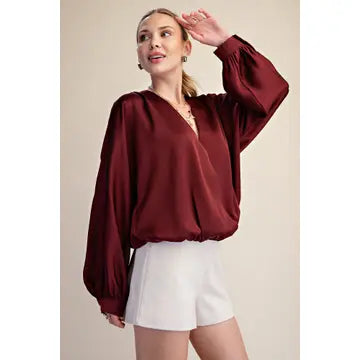 V-Neck Wrap Long Sleeve Blouse