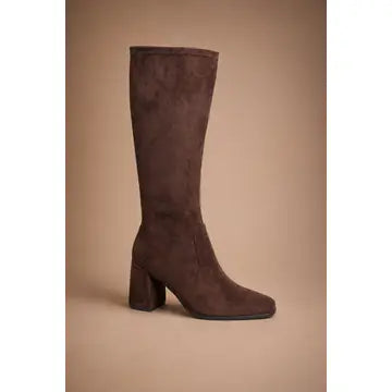 Knee High Round Toe Block Heel Suede Boots