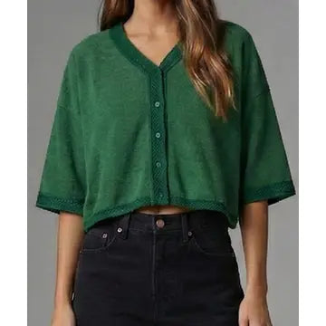 Set - Sage Dust Cropped Cardigan Top W/ Wide Leg Pants