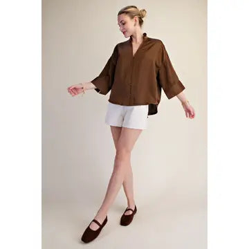 V-Neck Metal Button Down Shirt