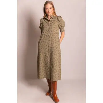 Floral Puff Sleeve Midi Shirt Dress