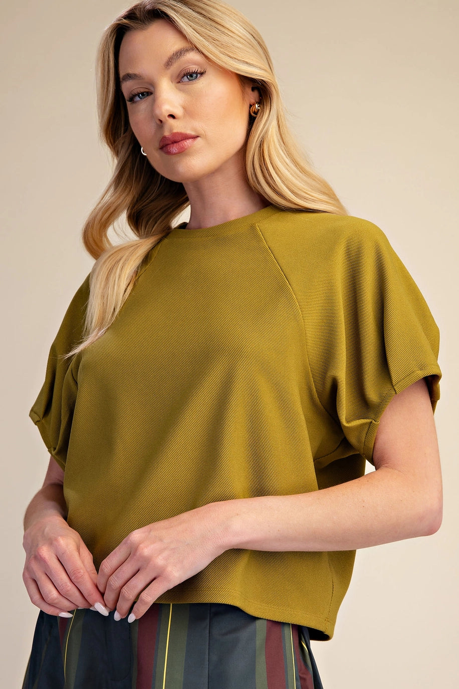 Light Olive Round Neck Top