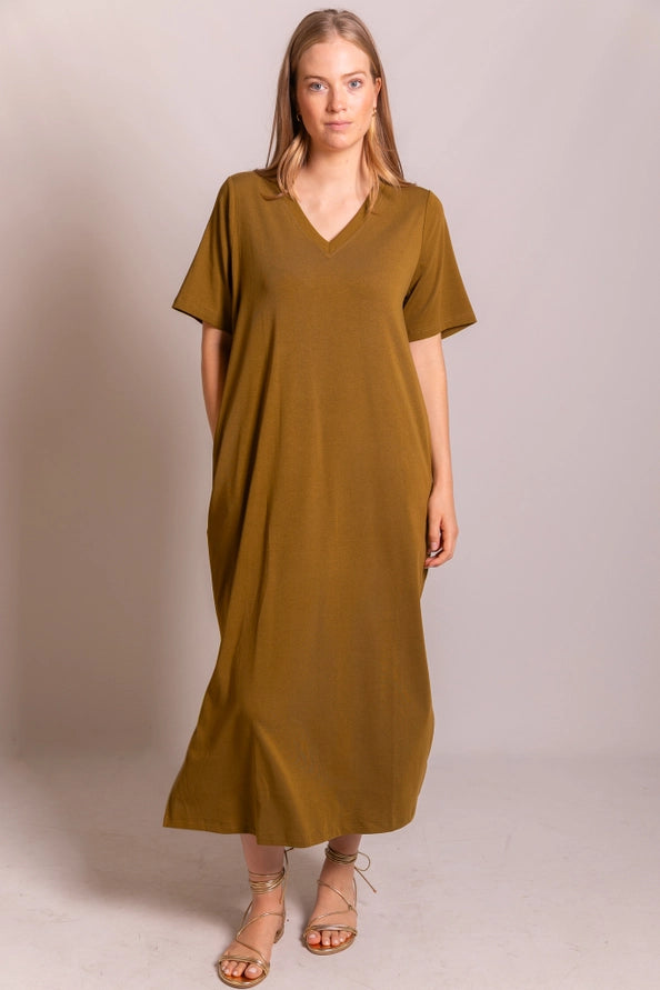 V-Neck T-shirt Dress Vintage Pine