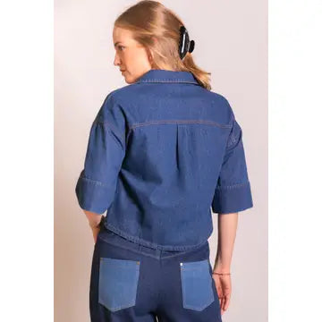 Cropped Wide Sleeve Denim Shirt
