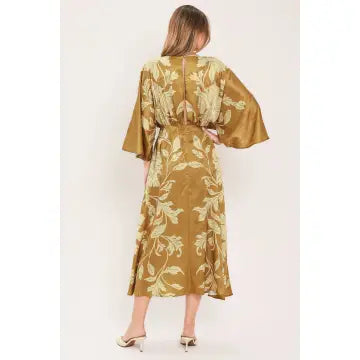 Floral Print Camel Midi Dress