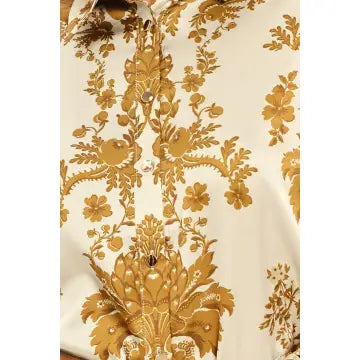 Taupe/Brown Print Button Down