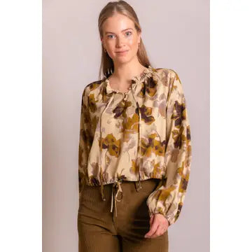 Chocolate/Mustard Floral Print Blouse