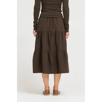 Brown Small Check Tiered Skirt