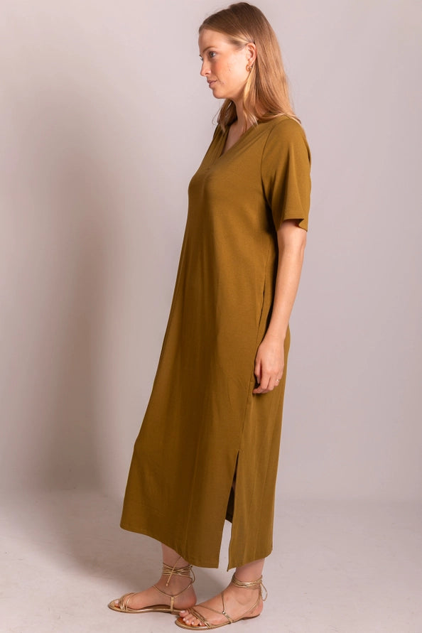 V-Neck T-shirt Dress Vintage Pine