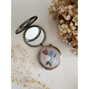 Floral Embroidered Compact Mirror