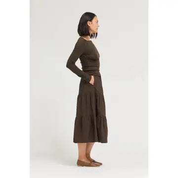 Brown Small Check Tiered Skirt