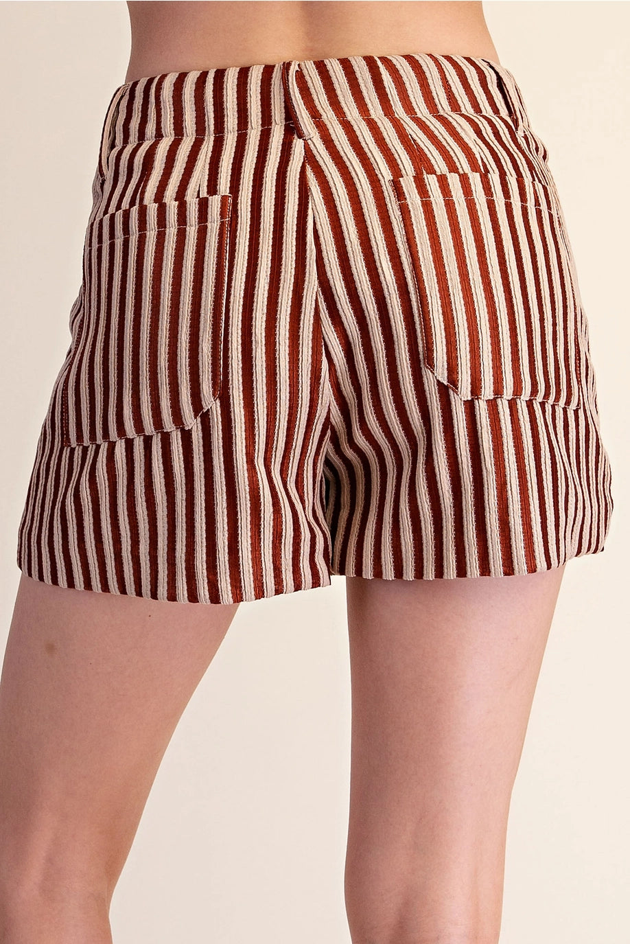 Brown Stripe Stretchy Shorts