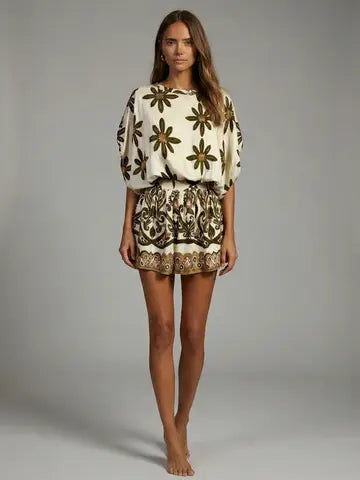 Olive Veil Top/Shorts Set