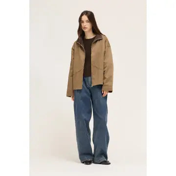 High Collar Corduroy Lining Zip Jacket