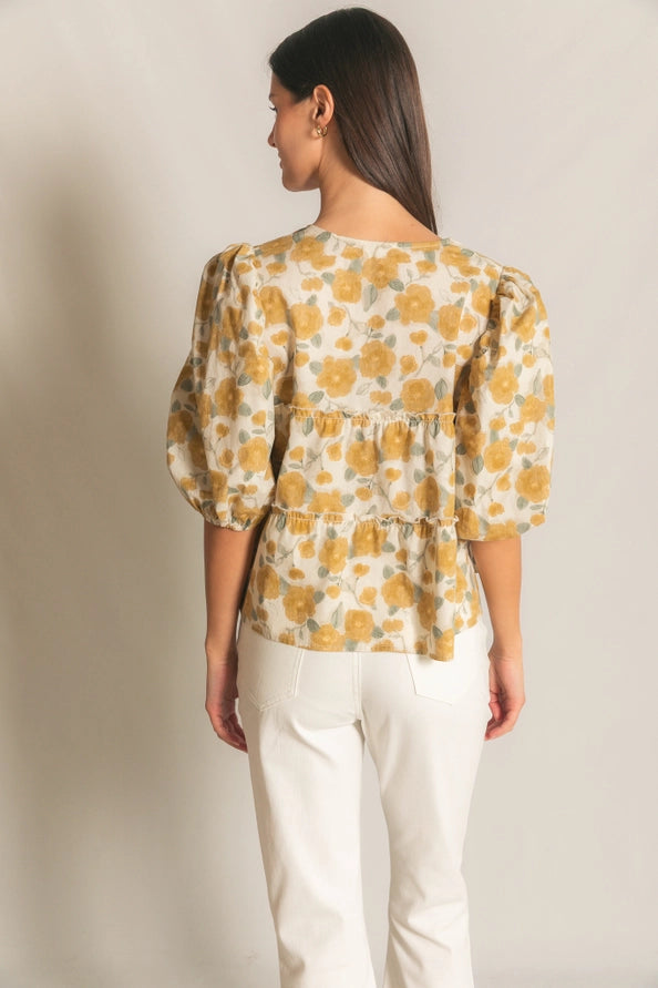 Floral Poplin Puff Sleeve Top