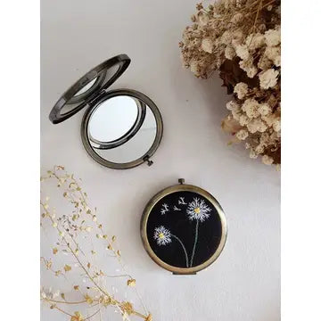 Floral Embroidered Compact Mirror