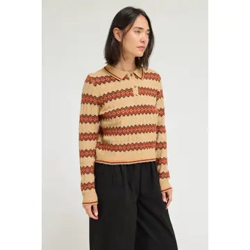 Diamond Knit Polo Collared Sweater