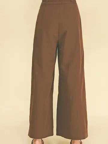 Brown Pleated Detail Wide Leg Pants