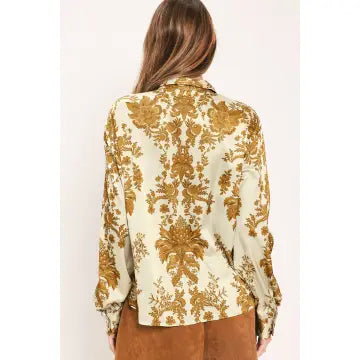 Taupe/Brown Print Button Down