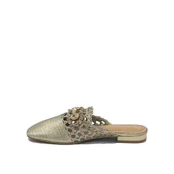 Gold Woven Flat Mule with Stone Detail