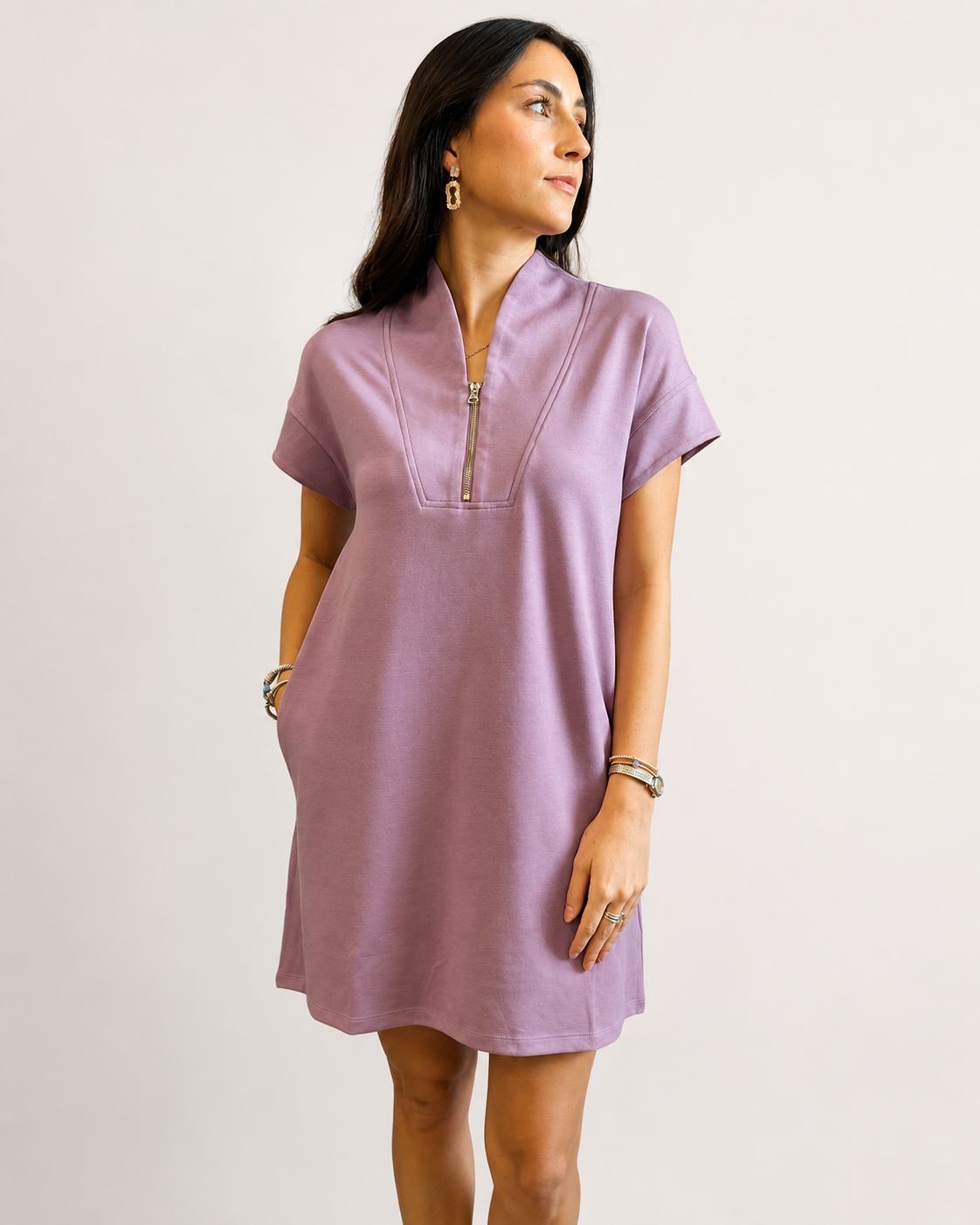 Mauve Sleeveless Half-Zip Dress