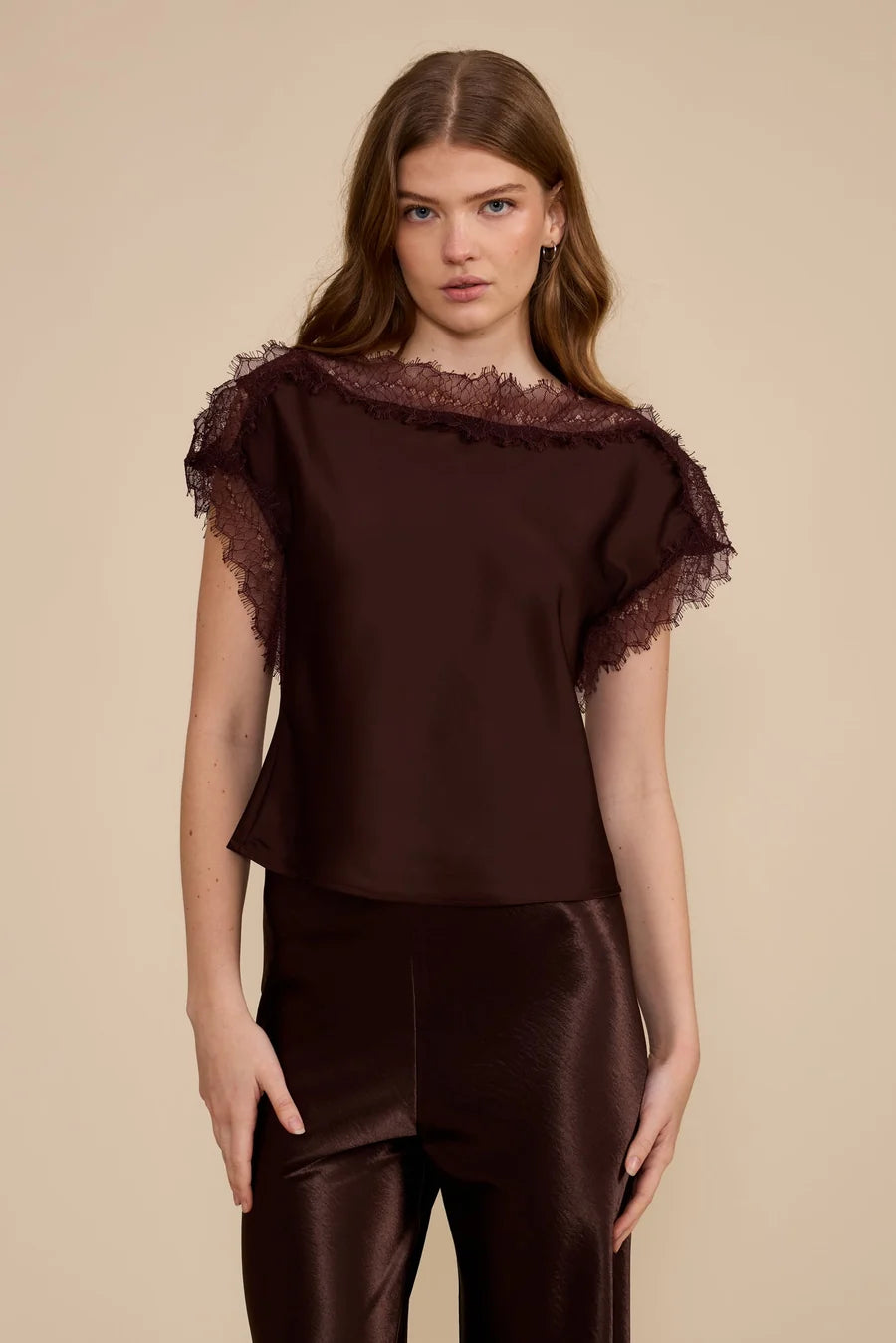 Brown Satin Bias Pull On Pants