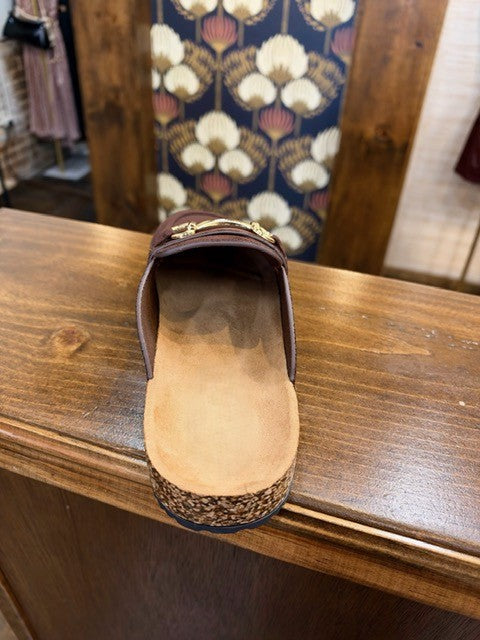 Suede Horse Bit Moccasin Loafer Mule Chocolate