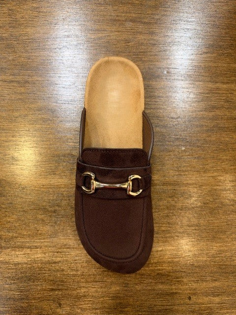 Suede Horse Bit Moccasin Loafer Mule Chocolate
