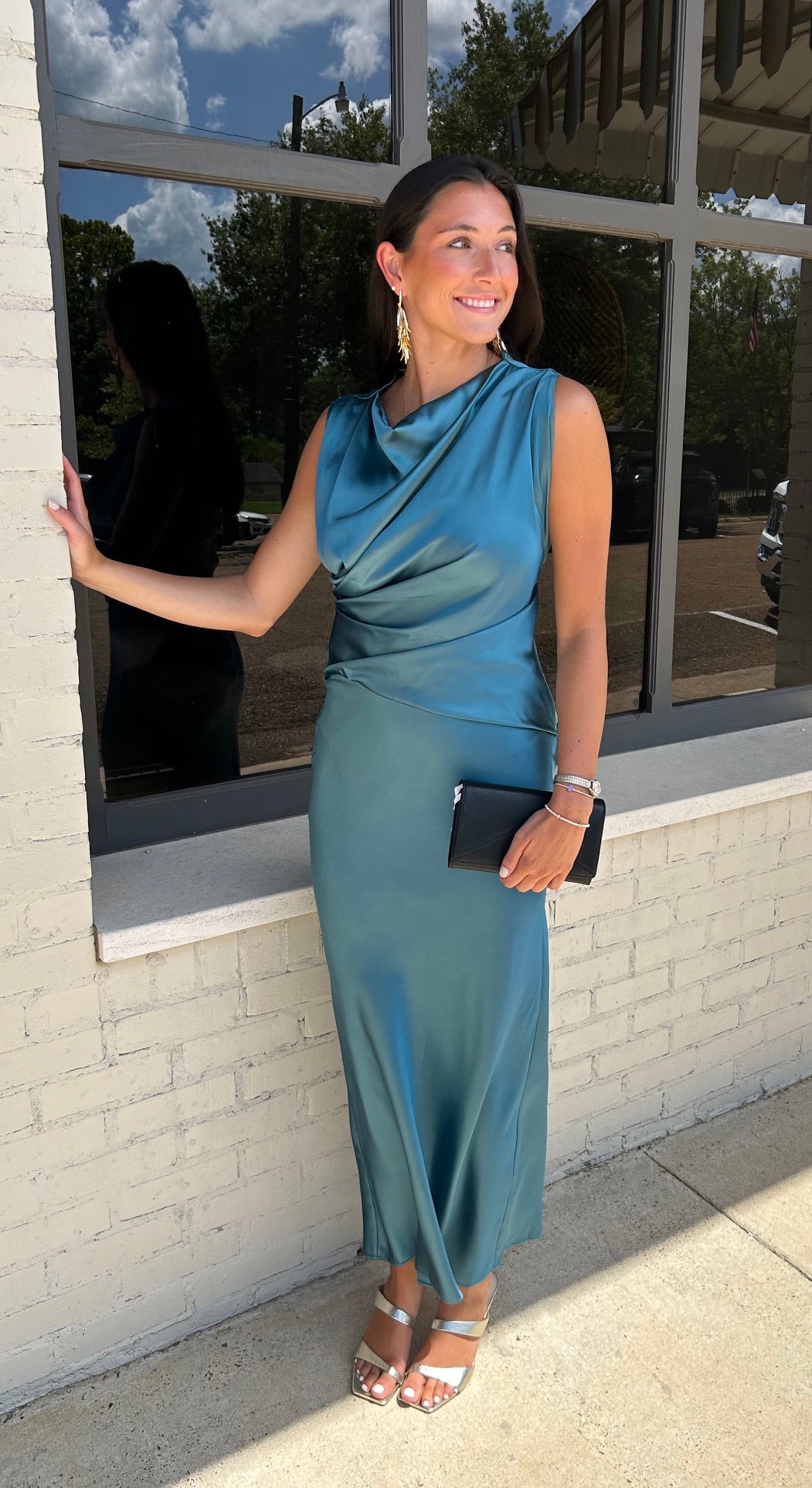 Mock Neck Satin Dress