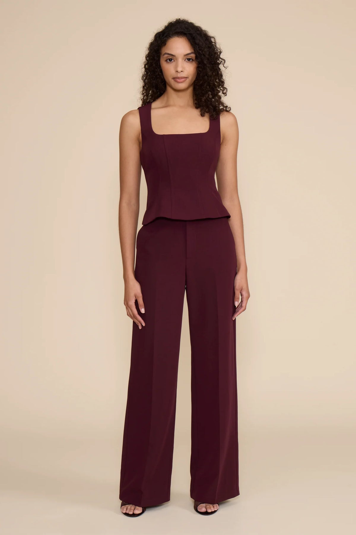 Wine Square Neck Peplum Top